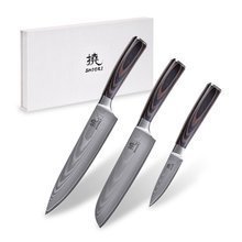 Shiori 3-Set 撓 Chairo Shōto + Santoku + Sifu - zestaw trzech noży ze stali damasceńskiej