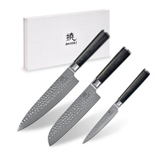 Shiori 3-Set 撓 Kuri Murō + Santoku + Sifu - zestaw trzech noży ze stali damasceńskiej