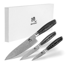 Shiori 3-Set 撓 Kuro Murō + Santoku + Sifu - zestaw trzech noży ze stali damasceńskiej