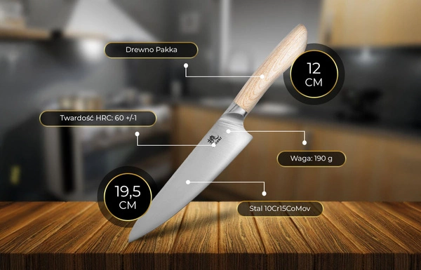 Klasyczny nóż szefa kuchni Shiori 撓 Shinogi Sifu ze stali 10CR15MoV - parametry techniczne