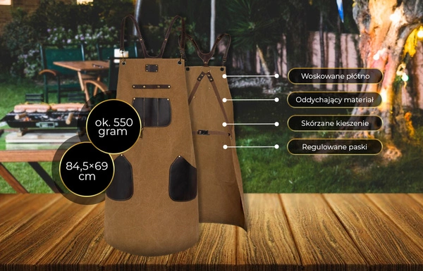 Shiori 撓 fartuch do grillowania z woskowanego płótna z elementami ze skóry