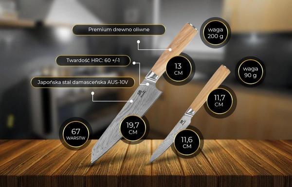 Shiori 2-Set 撓 Orību Murō i Sifu zestaw dwóch noży ze stali damasceńskiej