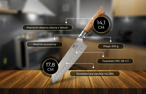 Shiori 撓 Shibuki Santoku - uniwersalny, wielozadaniowy nóż szefa kuchni ze stali sandvik 14C28N