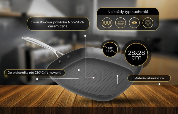 Shiori 撓 Aluguss Pro patelnia do steków z powłoką ceramiczną indukcja 28x28 cm