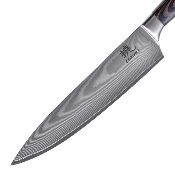 Shiori 3-Set 撓 Chairo Shōto + Santoku + Sifu - zestaw trzech noży ze stali damasceńskiej