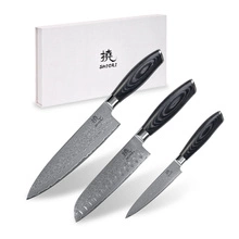 Shiori 3-Set 撓 Kuro Murō + Santoku + Sifu - zestaw trzech noży ze stali damasceńskiej