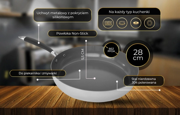 Shiori 撓 Stainless Steel 304 Pro patelnia z powłoką ceramiczną indukcja 28 cm