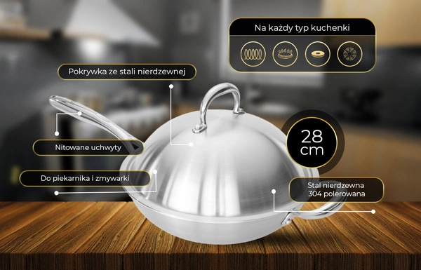 Shiori 撓 Stainless Steel 304 patelnia WOK 28cm x 8,20 cm indukcja