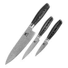 Shiori 3-Set 撓 Kuro Murō + Santoku + Sifu - zestaw trzech noży ze stali damasceńskiej
