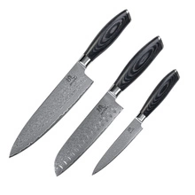 Shiori 3-Set 撓 Kuro Murō + Santoku + Sifu - zestaw trzech noży ze stali damasceńskiej